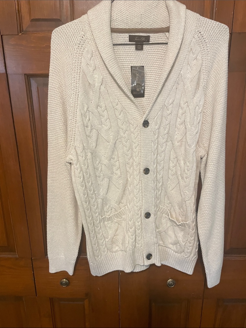 Tasso Elba Shawl Collar Cable Knit Cardigan - Ivory Size XL NWT
